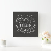91ste Jubileum Gift Chalk Hearts Vierkante Klok (Huis)