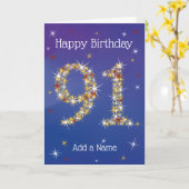 91ste verjaardag - 91 in sterren - blauw - leeftij kaart (Gele Bloem)