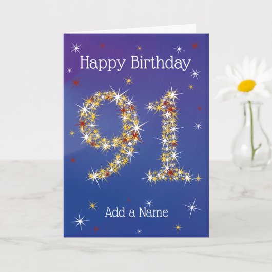 91ste verjaardag - 91 in sterren - blauw - leeftij kaart (Kleine Plant)