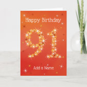 91ste verjaardag - 91 in sterren - rood - 91 jaar  kaart (Voorkant)