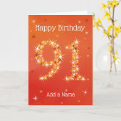 91ste verjaardag - 91 in sterren - rood - 91 jaar  kaart (Gele Bloem)