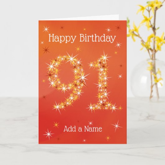 91ste verjaardag - 91 in sterren - rood - 91 jaar  kaart (Gele Bloem)