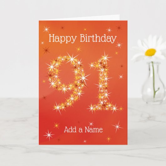 91ste verjaardag - 91 in sterren - rood - 91 jaar kaart (Kleine Plant)