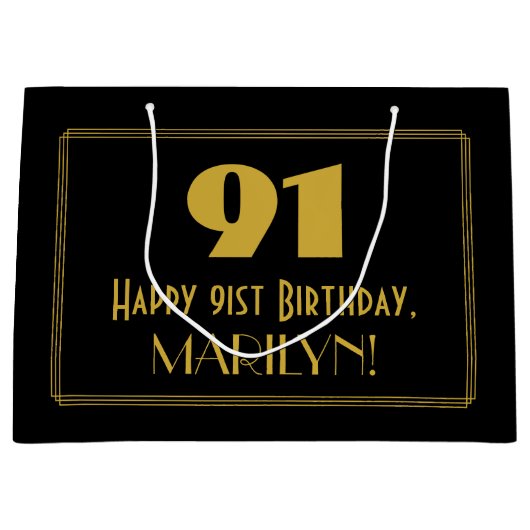 91ste verjaardag — Art Deco Geïnspireerde look "91 Groot Cadeauzakje (Voorkant)