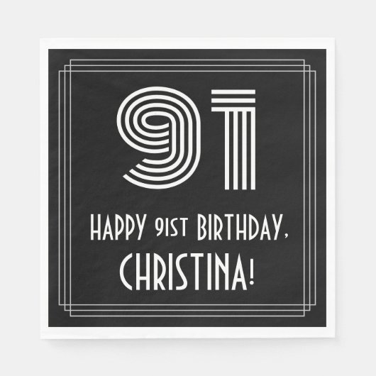 91ste verjaardag: Art Deco Geïnspireerde look "91" Servet (Voorkant)