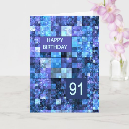 91ste verjaardag, blauwe vierkanten, kaart (Orchidee)