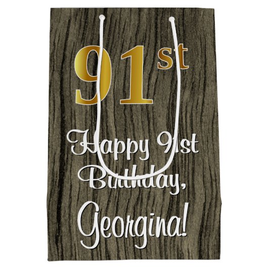 91ste verjaardag: Elegant Faux Gold Kijk #, Faux W Medium Cadeauzakje (Achterkant)