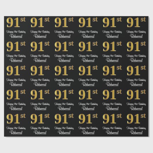 91ste verjaardag: Elegante Luxueuze Nep Gouden Loo Cadeaupapier (Vlak)