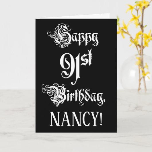 91ste verjaardag: Fancy, elegant script + aangepas Kaart (Gele Bloem)