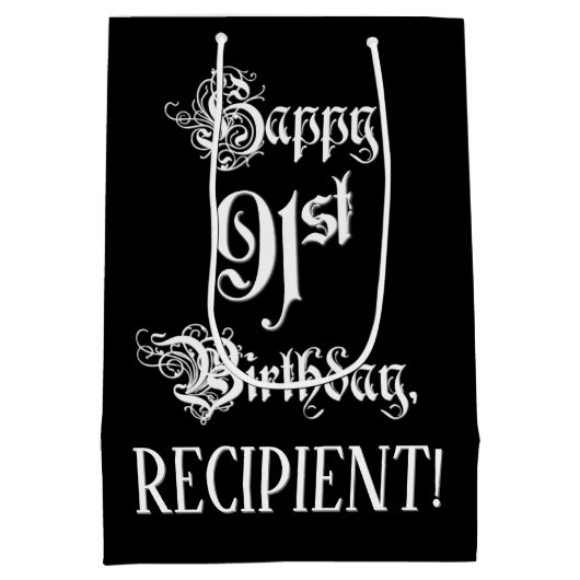 91ste verjaardag: Fancy, elegant script + aangepas Medium Cadeauzakje (Achterkant)