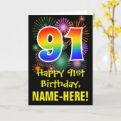 91ste verjaardag: Fireworks Pattern + Rainbow 91 Kaart (Gele Bloem)
