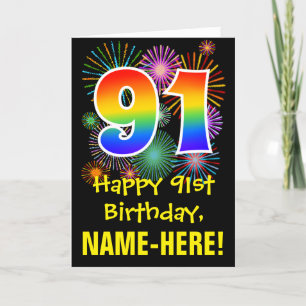 91ste verjaardag: Fireworks Pattern + Rainbow 91 Kaart
