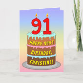 91ste verjaardag — Fun Cake & Candles, w/ Aangepas Kaart (Voorkant)