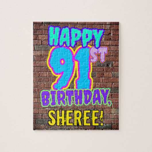 91ste verjaardag ~ Fun, geïnspireerde Urban Graffi Legpuzzel (Verticaal)