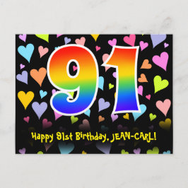 91ste verjaardag: Fun Hearts-patroon, Regenboog 91 Briefkaart