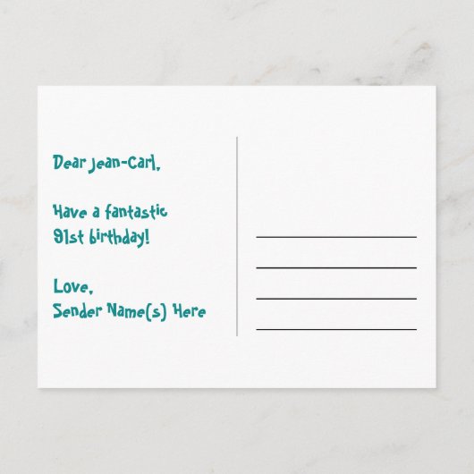 91ste verjaardag: Fun Hearts-patroon, Regenboog 91 Briefkaart (Achterkant)