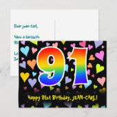 91ste verjaardag: Fun Hearts Pattern, Regenboog 91 Briefkaart (Voorkant / Achterkant)