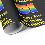 91ste verjaardag: Fun, kleurrijke regenboog geïnsp Cadeaupapier (Rol Hoek)
