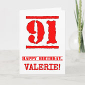 91ste verjaardag: Fun, rode rubber stempel geïnspi Kaart (Voorkant)