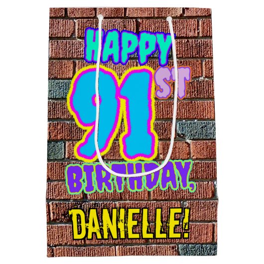 91ste verjaardag: Fun, Urban Graffiti geïnspireerd Medium Cadeauzakje (Achterkant)