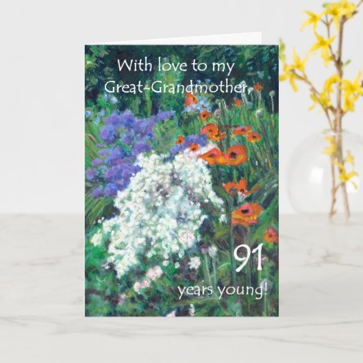 91ste verjaardag Kaart grootmoeder - tuin (Gele Bloem)