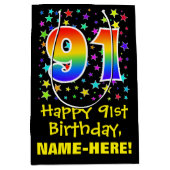 91ste verjaardag: kleurrijk sterrenpatroon & regen medium cadeauzakje (Voorkant)