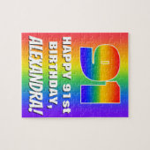 91ste verjaardag: kleurrijk, vun regenboogpatroon  legpuzzel (Horizontaal)
