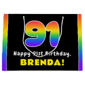 91ste verjaardag: kleurrijke regenboog # 91, Naam  Groot Cadeauzakje (Voorkant)