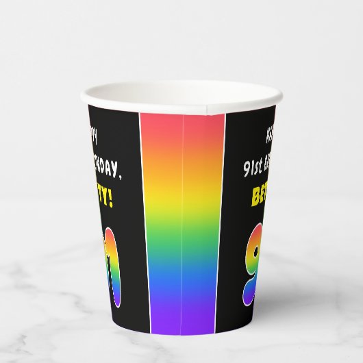 91ste verjaardag: kleurrijke regenboog # 91, Naam  Papieren Bekers (Rechts)