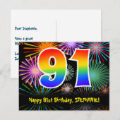 91ste verjaardag - Leuk vuurwerkpatroon + Regenboo Briefkaart (Voorkant / Achterkant)