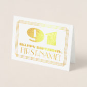 91ste verjaardag; naam + Art Deco Geïnspireerde lo Folie Kaarten (Voorkant)