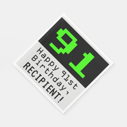 91ste verjaardag - Nerdy / Geeky Style "91" & naam Servet (Hoek)