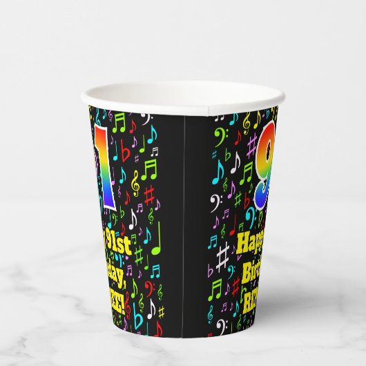 91ste Verjaardag: Plezier Muzieknoten Patroon, Reg Papieren Bekers (Rechts)