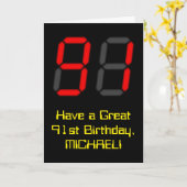91ste verjaardag: Red Digital Clock Style "91" + n Kaart (Gele Bloem)