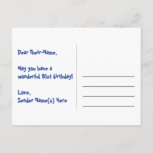 91ste verjaardag: Roze strepen & harten, Regenboog Briefkaart (Achterkant)