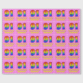 91ste verjaardag: roze strips & harten, regenboogn cadeaupapier (Vlak)