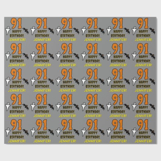 91ste verjaardag: Spooky Halloween Theme, Aangepas Cadeaupapier (Vlak)