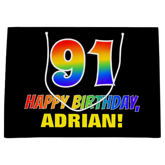 91ste verjaardag: Vet, Vun, Eenvoudig, Regenboog 9 Groot Cadeauzakje (Voorkant)