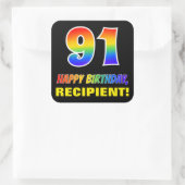91ste verjaardag: Vet, Vun, Eenvoudig, Regenboog 9 Vierkante Sticker (Tas)
