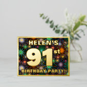 91ste verjaardag: Vette, kleurrijke Fireworks-look Folie Uitnodiging Briefkaart (Staand Voorkant)
