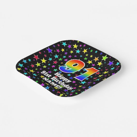 91ste verjaardag: vun stars patroon en regenboog " papieren bordje (Gebogen)