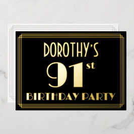 91ste verjaardagsfeest: Art Deco Look “91”, met na Folie Uitnodiging