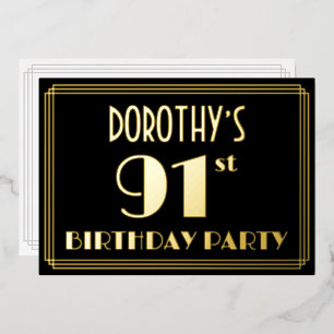 91ste verjaardagsfeest: Art Deco Look “91”, met na Folie Uitnodiging