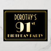 91ste verjaardagsfeest: Art Deco Look “91”, met na Folie Uitnodiging (Voorkant)