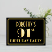 91ste verjaardagsfeest: Art Deco Look “91”, met na Folie Uitnodiging (Staand Voorkant)