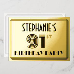 91ste verjaardagsfeest — Art Deco-stijl “91” & naa Folie Uitnodiging