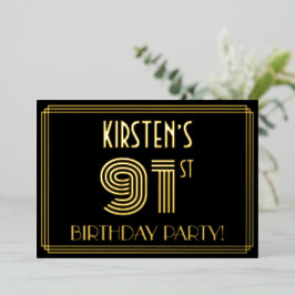 91ste verjaardagsfeest — Art Deco-stijl “91” + naa Folie Uitnodiging