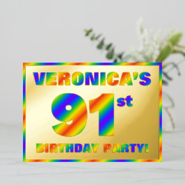 91ste verjaardagsfeest — Leuk, regenboogspectrum “ Folie Uitnodiging