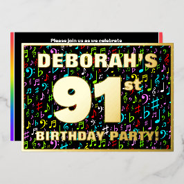 91ste verjaardagsfeest — Leuke, kleurrijke muziek Folie Uitnodiging