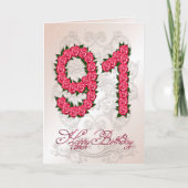 91ste verjaardagskaart met rozen en bladeren kaart (Voorkant)